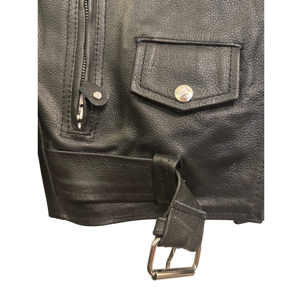 Genuine Leather Black Motorcycle Jacket Small Thinsulate Insulation With Belt & - Picture 6 of 9